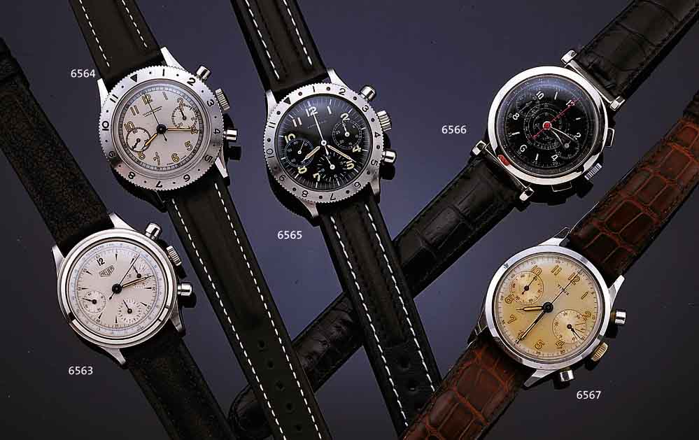 LONGINES ARMBANDCHRONOGRAPH FLIEGERDESIGN, SCHWEIZ UM 1964, EDELST., BODEN GESCHR., LüNETTE ZUR ZWEITZEIT BEIDS. DREHB., BLATT PERF. ...