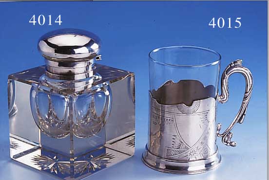 TINTENFASS, DANZIG O. KöNIGSBERG UM 1860, 12LöTIGES SILBER, FLAKON AUS GELBLICHEM KRI- STALLGLAS GESCHLIFFEN/GESCHNITTEN, MONTUR GLATTE ...
