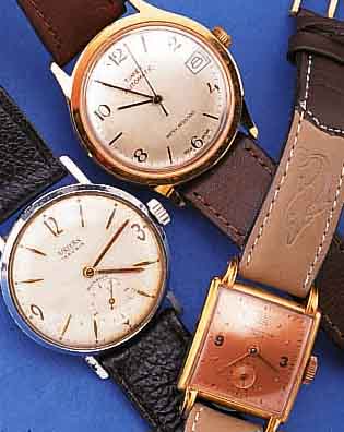 KONVOLUT AUS SAMMLERAUFLöSUNG: 1X TIMEX AUTOMATIK, UM 1970, METALL VERG., DATUM, KAL. 490, 1X RECORD WATCH, CARREE, GG-AUFL., KUPFERFARB. ...