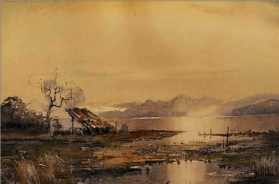 GSCHOSSMANN, LUDWIG, 1894 STRASSBURG - 1988 TEGERNSEE, LAND- SCHAFTSMALER DER MüNCHENER SCHULE, HIER: ABEND AM ...
