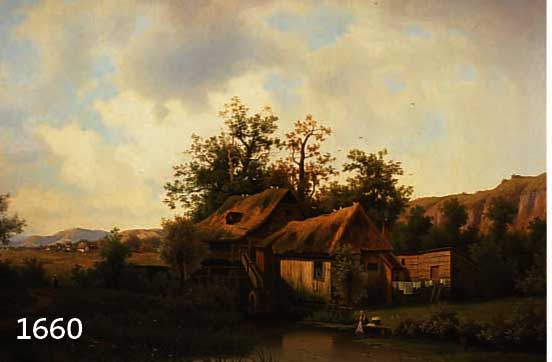 HEINHEIN, EDUARD JUN., DÜSSELDORFER KÜNSTLER DES 19. JH., MALTE ZAHLREICHE ROMANTISCHE LANDSCHAFTSBILDER, HIER: WASSERMÜHLE IN LANDSCHAFT, ...