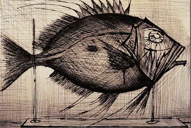 BUFFET, BERNARD, 1928 - 2000, FISCH, RADIERUNG, HANDSIGNIERT UND NUM. 6/75, CA. 49 X 63 CM