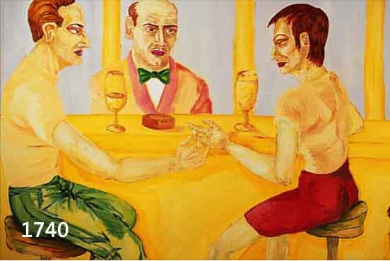 TRüBNER, MICHA, AN DER BAR, ÖL/STOFF, RüCKSEITIG SIGN., CA. 55 X 176 CM