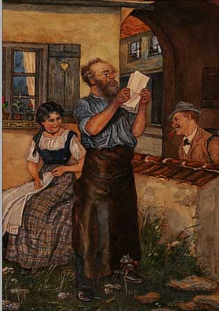 MONOGRAMMIST T. S. 19. JH., DER LIEBESBRIEF,QUALITäTSVOLLE MALEREI, AQUARELL, MONOGR., BILDAUSSCHNITT, CA. 31 X 23 CM, UNTER GLAS GER.