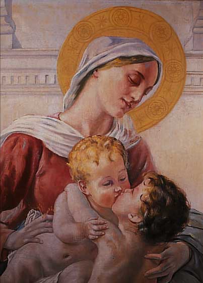 REUSS, K., QUALITäTSVOLLE ALTMEISTERKOPIE, MARIA MIT JESUS UND JOHANNESKNABEN, ÖL/LWD. (L. ALTERSSPUREN), VOM KOPISTEN SIGN. U. DAT. 1946, ...