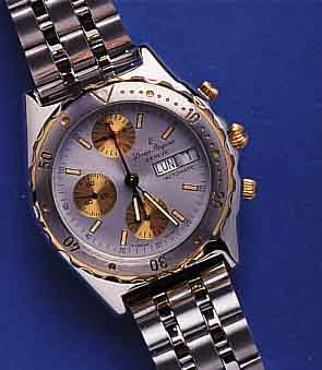 LOUIS REGINLOUIS REGINE ARMBANDCHRONOGRAPH AUTOMATIK, SCHWEIZ UM 1998, UNGETR. LAGERW., EDELST., BODEN U. KRONE GESCHR., BEI FERTIGST. WASSER- D. ...