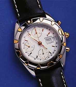 FESTINA AFESTINA ARMBANDCHRONOGRAPH AUTOMATIK, SCHWEIZ UM 1999, EDELST. POL., BODEN U. KRONE GESCHR., BEI FERTIGST. WASSERD. BIS 100 M, ...