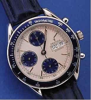 FESTINA ARMBANDCHRONOGRAPH AUTOMATIK, SCHWEIZ UM 1996, EDELST., BODEN GESCHR., KRONENTUBUS ZU ERS., MINERALFLACHGL., TACHYME-TERSKALA AUF ...