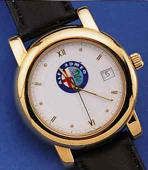 ALPHA ROMEO HERRENARMBANDUHR AUTOMATIK, WERBEUHR GLEICHNAMIGER AUTOFIRMA, UM 1990, METALL HARTVERG., BEIDS. MINERALVERGL., BASIS-KAL. ETA ...