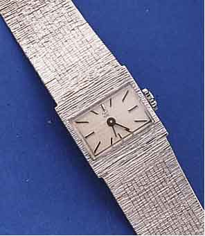 GHC DAMENGOLDBANDUHR, DEUTSCHLAND UM 1969, WG 585/000 RHOD., BODEN GEDR., FORMANKERW., VON INTEX, 17 ST., HANDAUFZUG, INCABL., L. CA.17,2 CM, CA. ...