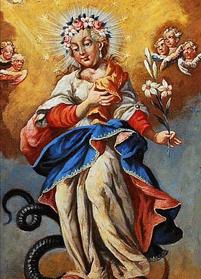 UNBEK. KüNSTLER D. 18. JH., QUALITäTSVOLLE DARSTELLUNG DER MARIA IMMACULATA, ÖL/LWD. (REST.), UNSIGN., 51,5 X 36 CM, R.
