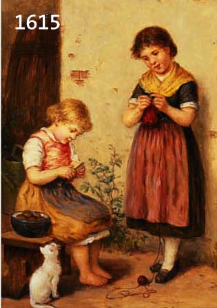ZIMMERMANN, S. ODER L., MüNCHENER GENREMALER, WOHL MITTE 20. JH., IDYLLE MIT ZWEI SCHWESTERN UND WEISSE KATZE, ÖL/HOLZ, SIGN. U. ...