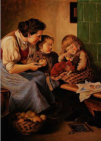 ANTLITZ, TH., 1. HäLFTE 20. JH., PUPPEN- MAHLZEIT, ÖL/LWD. (L. BESCH.), SIGN., DAT. (19)34, VERSO BETITELT U. DAT., 56,5 X 47,5 CM, R.