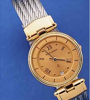 PHILIPPE CHARRIOL DAMENARMBANDUHR, QUARTZ, GEH. EDELSTAHL INCL. FLECHTBAND M. SICHER- HEITSVERSCHLUß, Z. T. VERG., ANZ. V. STD., MIN., ...