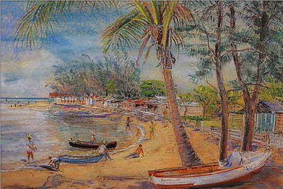 DEMMEL, ALBERT, PLAYA POPULAR DE JAIMANITAS, HABANA-CUBA, PASTELL AUF PAPIER, LI. U. SIGN. UND DAT. 1959CA. 38 X 50 ...