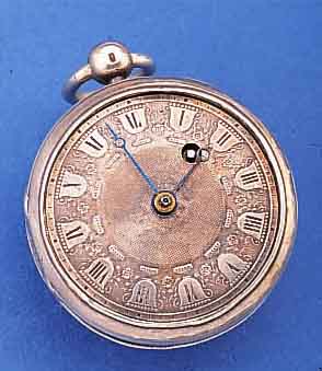 SPINDELTASCHENUHR, SCHWEIZ UM 1820, SILBER, GEPR. SILBERZIFFERBL., STD.-ZEICHEN IN KELCH- FORM, RöM. SCHW. EMAILL., VERG. PLATINENW., ANTRIEB ...
