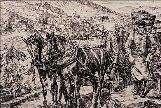 STRIEFFLER, HEINRICH, HERBST IM WEINBERG, WACHENHEIM AN DER WEIN- STRAßE, LITHOGRAPHIE VON 1937, RE. U. HAND- SIGN., CA. ...