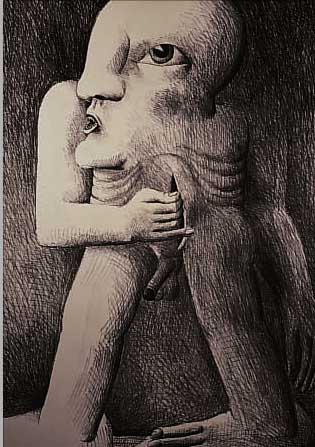 ANTES, HORST, GEB. 1936 HEPPENHEIM, LEBT IN KARLSRUHE, FIGUR MIT EINER WUNDE, LITHO- GRAPHIE IN SCHWARZ UND ZARTGRüN, 1970, WVZ LUTZE 304B, ...