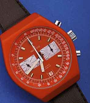 VALJOUX ARMBANDCHRONOGRAPH, SCHWEIZ UM 1970,METALLGEH. TEILW. ELOXIERT, TEILW. VERCHR., EDELST.-BODEN GESCHR., 30-MIN.-STOPPZäHLER, ...