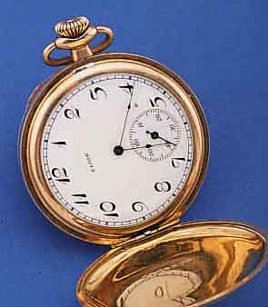 ELGIN HERRENTASCHENUHR SAVONETTE, USA UM 1921, METALL RG-AUFL., BEIDE SCHALEN SCHMUCK- GRAV., MONOGR.-SPIEGEL FREI, 2-TEIL. EMAILBL.,SIGN., GEBL. ...