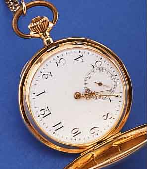 HERRENTASCHENUHR SAVONETTE, SCHWEIZ/DEUTSCH-LAND UM 1914, ROSE-G. 585/000, BEIDE SCHALEN SYM. GUILL., BER./DELLIG, NACHTR. AUFGES. ...
