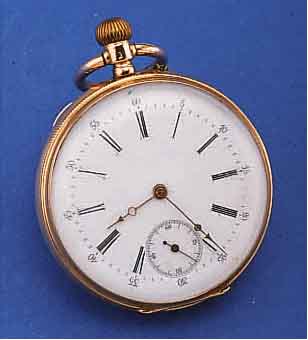 HERRENTASCHENUHR OFFEN, SCHWEIZ UM 1885, RG 750/000, MONOGR.-SPIEGEL FREI, BODEN SYM. GUILL., EMAILBL., ORIG.-ZEIGER, ZEIGERSTELL- DR. AUßEN ...