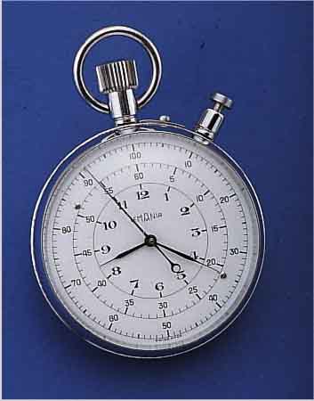 LEMANIA EINHANDSTOPPER, SCHWEIZ UM 1965, METALL HARTVERCHR., ORIG.-ETUI, EMAILFARB. KONTRASTZIFFERBL., 60-MIN.- U. 12-STD.-STOPP- ZäHLER, ...