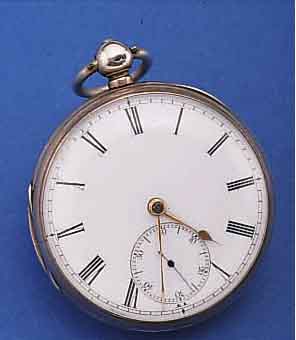 M.R. WESTON HERRENTASCHENUHR OFFEN, ENGLAND UM 1876, SILBER, SCHLüSSELAUFZUG, 2-TEIL. EMAILBL., VERG. PLATINENW., STAUBSCHUTZ, ENGLISH ...
