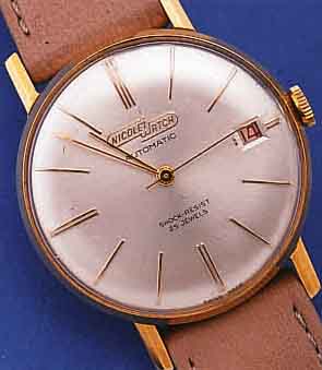 KONVOLUT: 2 NICOLET WATCH HERRENARMBANDUHREN, SCHWEIZ, FüR DEN DTSCH. MARKT UM 1965, BEIDE METALL HARTVERG., EDELST.-BöDEN GEDR., BEIDE ...