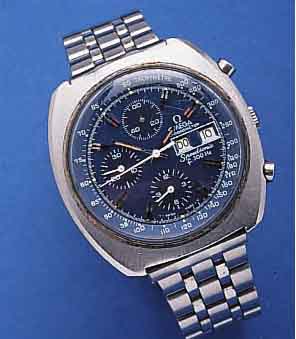 OMEGA ARMBANDCHRONOGRAPH SPEEDSONIC CHRONOME- TER, EDELST., NEUTR. EDELST.-BAND, BODEN GESCHR., NUTZSP., 30-MIN.- U. 12-STD.-STOPP- ZÄHLER, PERM. ...