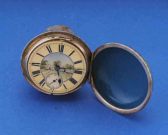 SPAZIERSTOCKKNAUF, NACHBILDUNG, GEFERT. UM 1950, NACH VORLAGE UM 1840, EINGEB. ENGL. TASCHENUHRANKERW. VON LLOYD & SON. UM 1840, ENGLISH LEVER, ...