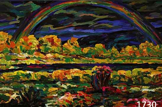 UNGER, HANS, 1872 BAUTZEN-1936 DRESDEN, WEITE LANDSCHAFT MIT REGENBOGEN, ÖL/MALKARTON,RE. U. SIGNIERT, EXPRESSIVE FARBIGKEIT BEI PASTOSEM ...