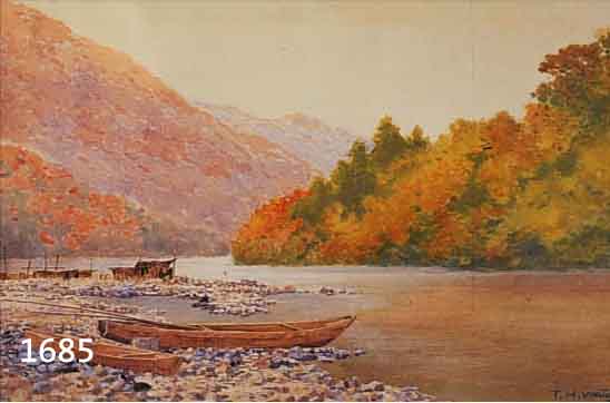 WATANABE, T.H., JAPANISCHER KüNSTLER, DAT. 1906, FISCHERBOOTE AM FLUßUFER, AQUARELL AUF PAPIER, RE. U. SIGN. UND DAT., CA. 33,5 X ...