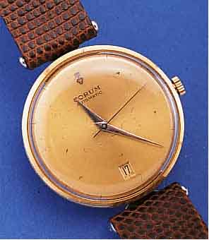 CORUM HERRENARMBANDUHR AUTOMATIK, EDELST., BODEN U. VERG. LüNETTE GEDR., SCHWEIZ UM 1965,19 ST., ZENTRALROTOR, BASISKAL. ETA 2452, SCHR.-UNR., ...