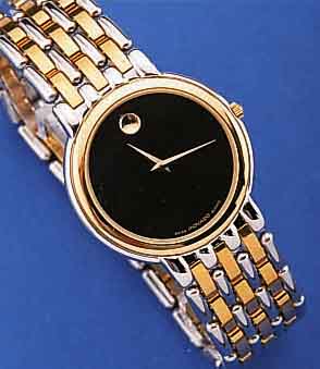 MOVADO HERRENARMBANDUHR MUSEUMS WATCH, EDELST. POL., LüNETTE SOWIE ZWISCHENGL. DES BANDES HARTVERG., MINERALFLACHGL., VERKAUFS- LOGO, ...