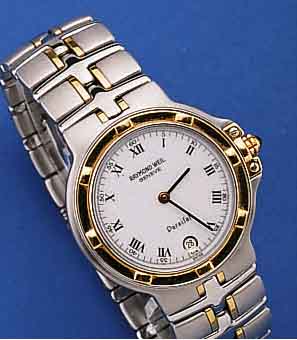 RAYMOND WEILL HERRENARMBANDUHR PARSIFAL, SCHWEIZ 1999, EDELST. INCL. BAND, TEILW. POL.,TEILW. SAT., ZWISCHENGL. WIE LüNETTE IN MAS- SIV GG, ...