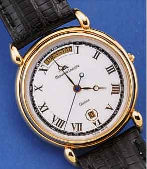 MAURICE LACROIX HERRENARMBANDUHR, REF.-NR. 96376, SCHWEIZ UM 1995, METALL HARTVERG., EDELST.-BODEN GEDR., ORIG.-LEDERB., SAPHIR- FLACHGL., ...