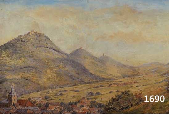 HARTMUTH, K.,, PFäLZER MALER, DATIERT 1952, TRIFELS, ANEBOS UND MüNZ, ÖL/HARTFASER, RE. U.SIGN. UND DAT., CA. 50 X 70 CM