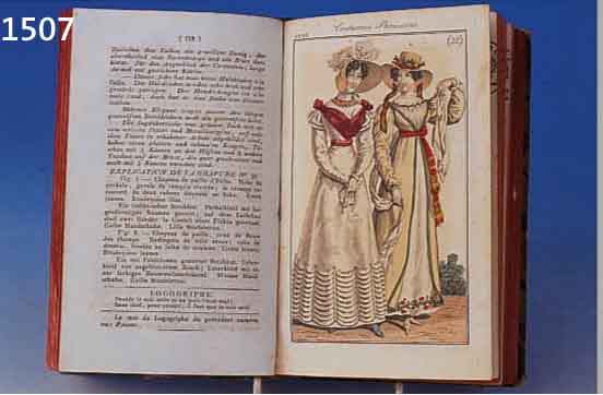JOURNAL DES DAMES ET D. MODES, GEBUNDENER HALBJAHRESBAND, 2. JAHRESHäLFTE 1823, CA. 27 KOLORIERTE KUPFERSTICHTAFELN, JE CA. 15,5 X 9,5 CM, ...