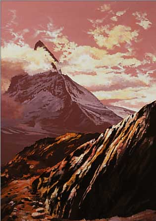 BOSCHAN, WALTER J., MITTE 20. JHD., WAR PROF. IN SALZBURG, HIER: "BERG DER SEHNSUCHT (MATTERHORN)", TEMPERA, SIGN., VERSO NOCHMALS,65 ...