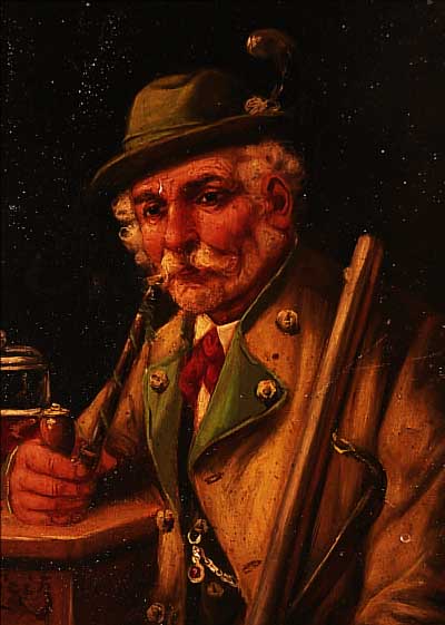 SEITZ, MALER DER MüNCHNER SCHULE, UM 1900, PORTRäT EINES PFEIFERAUCHERS MIT BIERGLAS, ÖL/HOLZ, LI. U. SIGN., CA. 21 X 15,5 CM, MIT ...