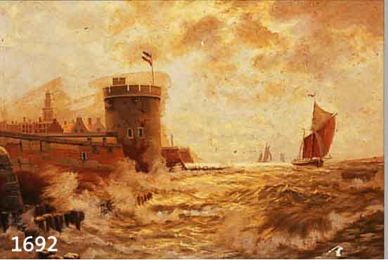 HENDRICHS, JEAN, WOHL BELGISCHER MALER, UM 1900, BRANDUNG AN DER FESTUNG VLISSINGEN,ÖL/LWD, RE. U. SIGN., RüCKSEITIG AUF DEM KEILRAHMEN ...