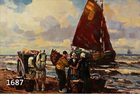 UNBEK. KüNSTLER, 40ER JAHRE, PERSONEN AM MEER, LI. U. UNLESERLICH SIGN., 60 X 70 CM, PRUNKRAHMEN