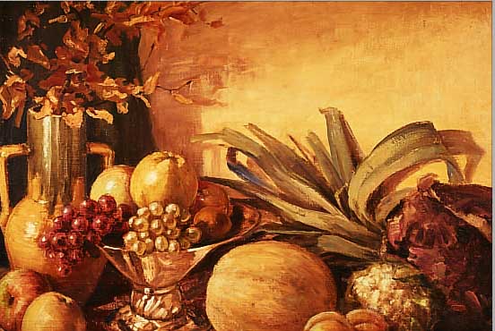 VAN DYKE, WOHL HOLLäNDISCHER KüNSTLER, UM 1930, STILLEBEN MIT OBST, ÖL/LWD., SIGN. U. DAT. 1930, 55 X 85 CM., L. ALTERSSPUREN, R.