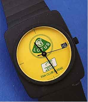 LOTUS ARMBANDUHR FANCLUB SENNA SWISSE, WERBEUHR GLEICHNAMIGER AUTOFIRMA, EDELST. SCHW. MATT., MINERALFLACHGL., HIGH-TECH- QUARTZW., ...