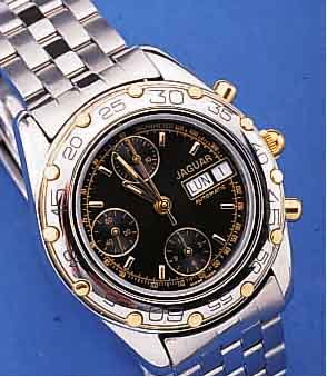 JAGUAR ARMBANDCHRONOGRAPH AUTOMATIK, SCHWEIZUM 1998, EDELST. INCL. EDELST.-BAND M. SICHER-HEITSFALTSCHL., TEILW. SAT., TEILW. POL., LüNETTE M. ...