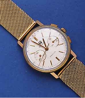 TISSOT ARMBANDCHRONOGRAPH STADIUM, METALL ROTVERG., EDELST.-BODEN U. GLASR. GEDR., NEUTR. GG 750/000-FLECHTB., BLATT VERS., L. FL., ...