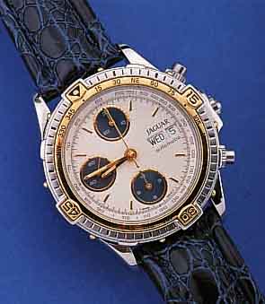 JAGUAR ARMBANDCHRONOGRAPH AUTOMATIK, EDELST.POL., BODEN U. KRONE VERSCHR., BEI FERTIGST. WASSERD. BIS CA. 100 M, LüNETTE EINS. RAST. DREHB., ...