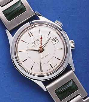 ORIS AORIS ARMBANDWECKER, SCHWEIZ CA. 1978, EDEL- ST. POL., BODEN GESCHR., EDELST.-LEDERBAND KOMB., ETUI, BASISKAL. VON AS, 17 ST., HAND- AUFZUG, ...