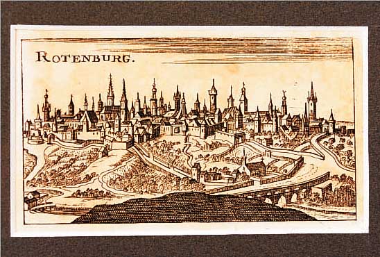 KONVOLUT VON 2 BLATT ROTHENBURG OB DER TAUBER, 1.) KUPFERSTICH AUS RIEGEL, CA. UM 1698, GESAMTANS. ROTENBURG, M. CA. 7,5 X 11 CM; 2.) ...